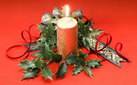 新的一年，丝带，圣诞节，蜡烛