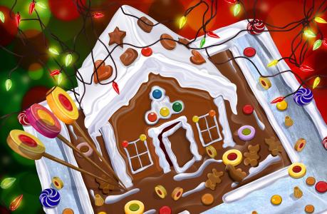 蛋糕，花环，房子，新年，糖果
