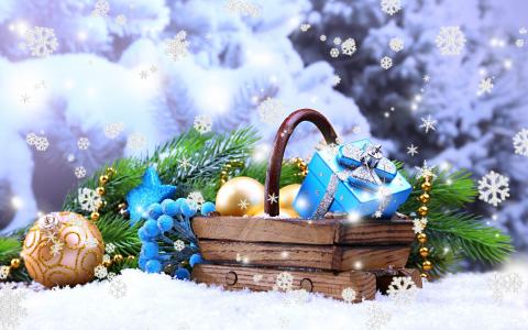 礼品，球，针，雪，雪花