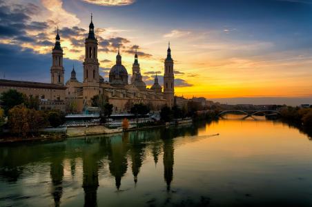 河，桥，天空，圣母玛利亚，西班牙大教堂