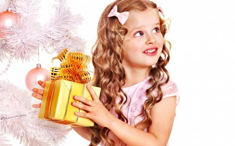 女孩，礼物，新年，毛皮树，玩具