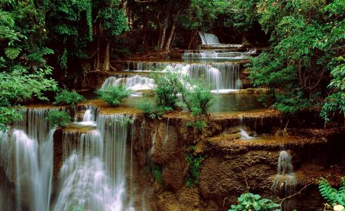 泰国，河，小瀑布，瀑布，树木，绿化，丛林，自然，水，美丽