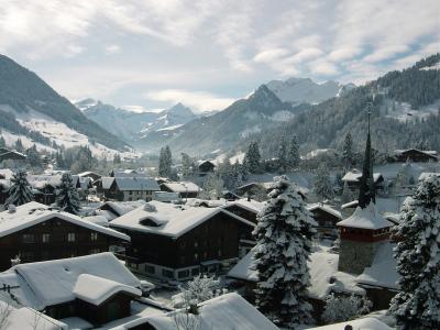 瑞士，山，雪，房子，美容，道路，汽车，树木