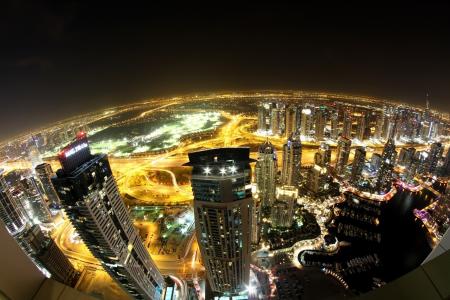 摩天大楼，高层，照明，房屋，全景，迪拜，城市，摩天大楼，灯，迪拜，查看，夜，阿联酋，道路，建筑物
