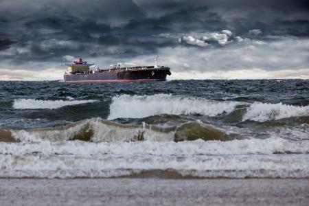 船，油轮，海，波浪，阴云密布