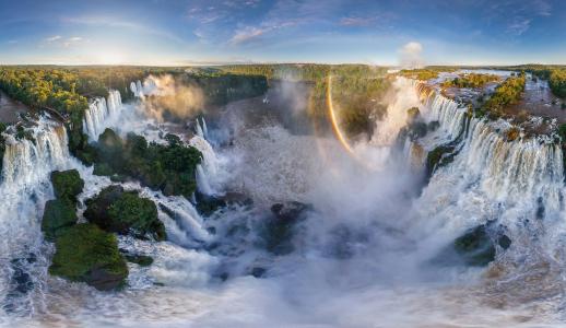 景观，巴西，阿根廷，瀑布，河，彩虹，性质