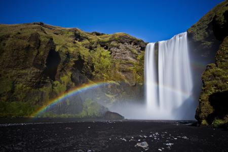 冰岛，自然，山，河，瀑布，彩虹