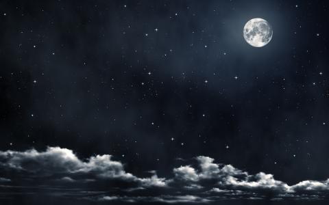 天空，夜，星星，云，月亮，美丽，黑暗的背景