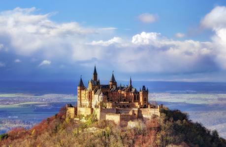 城堡，德国，性质，山，秋，云，美丽