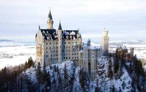 城堡，性质，德国，新天鹅堡，冬天，山，岩石，美丽