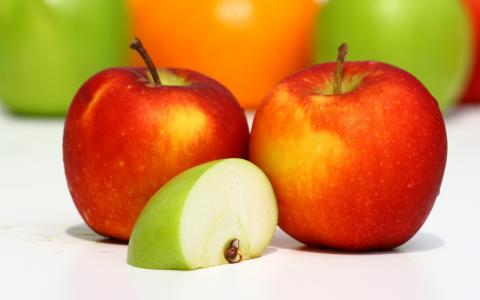 绿色，苹果，食品，红色，食品，切片，水果