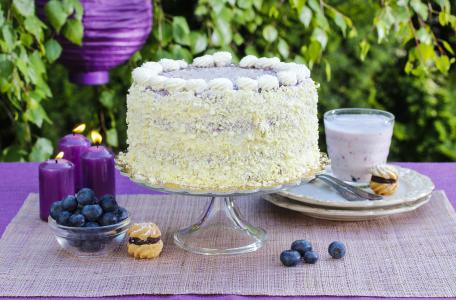 蛋糕，蓝莓，蜡烛，食品，美味