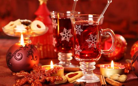 假日，蜡烛，茶，新年，圣诞节