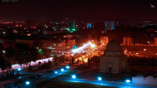 晚上撒马尔罕，乌兹别克斯坦Rukhabad陵墓，art.irbis制作，khusen rustamov