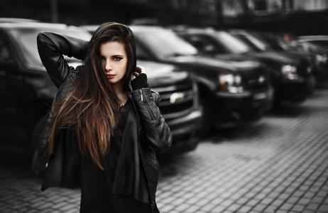 利弊照片，伊万戈罗霍夫，女孩，构成，灰色背景，停车