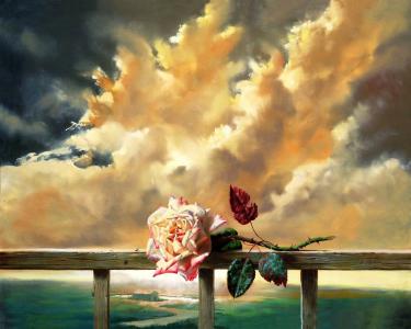玫瑰，枯萎，栏杆，天空，云，景观，艺术