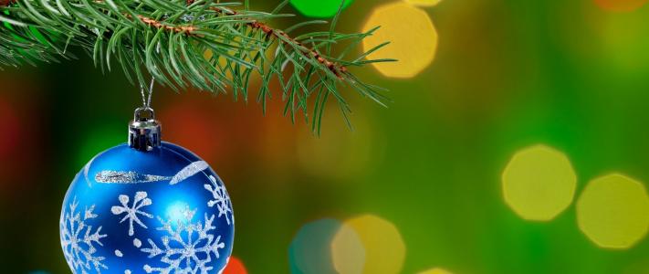 圣诞树装饰，球，分支机构，树，散景，新的一年