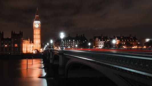 夜，英格兰，伦敦，大本钟，时钟，建筑，摄影师，伊万·戈罗霍夫，桥，河，灯