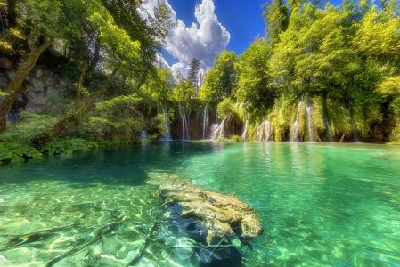 大自然，瀑布，瀑布，克罗地亚，美丽