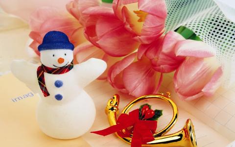 鲜花，喇叭，新的一年，玩具，雪人