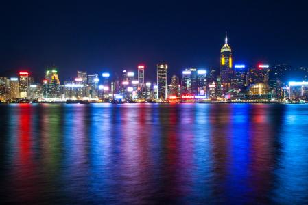 中国，香港，晚上，光，海，彩虹