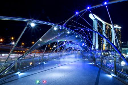 新加坡，螺旋桥，夜景，灯光，建筑，美景