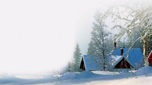 雪，白，房子，冬天，snowdrifts