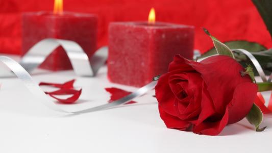 激情，玫瑰，蜡烛，火