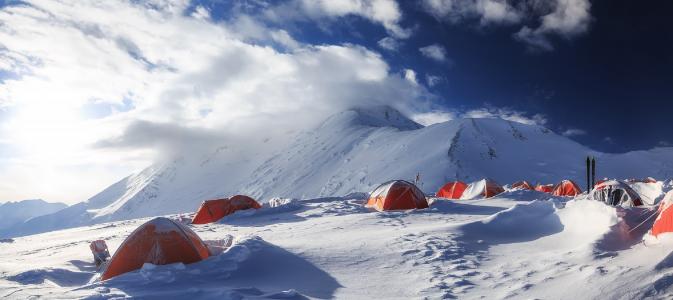 帐篷，雪，山，天空，斯普利特峰，6100米，Vitaliy愤怒