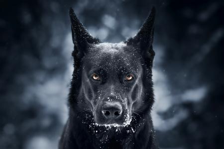 德国牧羊犬，枪口，背景，雪，看，狗
