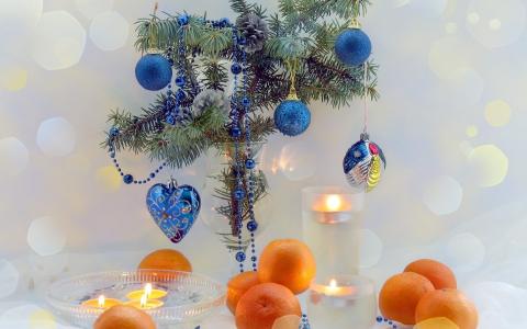 新年快乐，柑橘，水果，假期，假期，新年