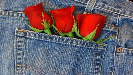 玫瑰花结，牛仔裤，口袋