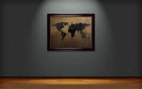 世界图片，旧地图，展台，画廊
