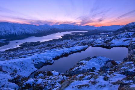 挪威，挪威，山，日落，雪