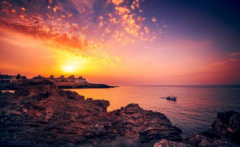 岩石，海，天空，日落，塞浦路斯，鲁斯兰·波尔戈夫