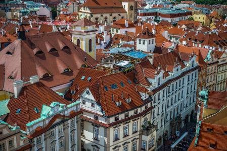 街，布拉格，捷克共和国，房屋，全景，屋顶