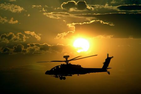 阿帕奇，日落，日落，直升机，直升机