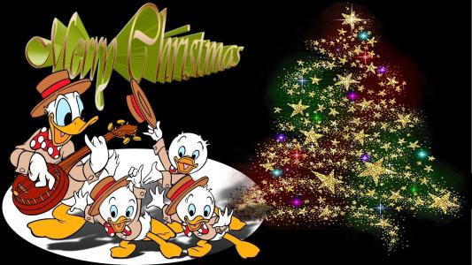 图片，圣诞快乐，小鸭，迪斯尼，圣诞树