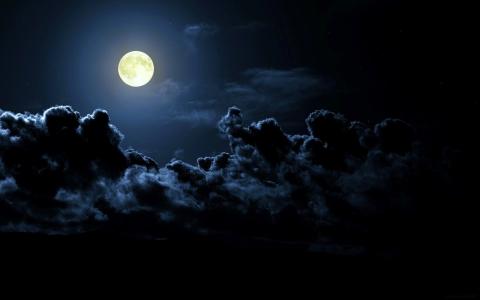 月亮，天空，云，夜