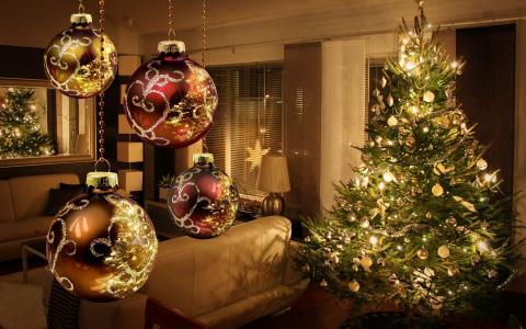 圣诞节，新年，圣诞树，装饰，装潢，室内，光，sharyi，灯