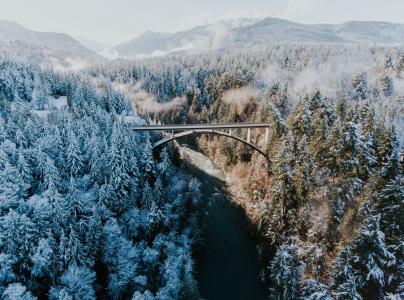 桥，自然，山，森林，冬天，美丽