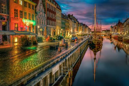 船只，哥本哈根，城市，运河，丹麦，堤防，房屋