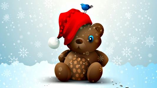 熊，鸟，帽子，新年，假期，雪