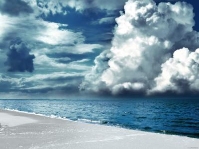 白色的沙滩，海，云