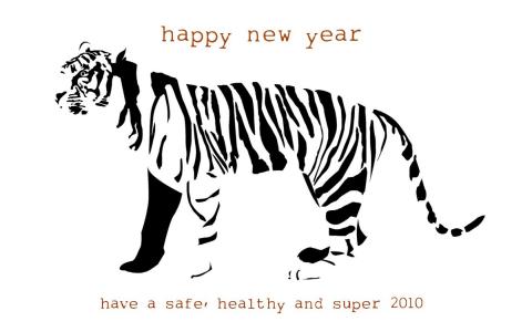 黑色和白色的老虎，虎年，新年快乐，白色背景