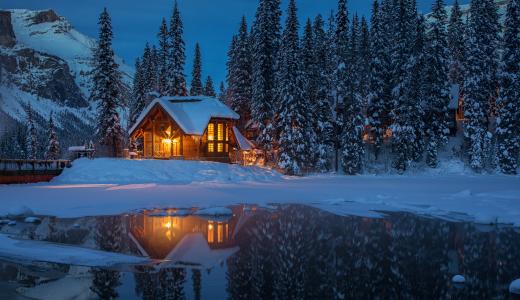 加拿大，冬天，雪，山，自然，美丽，房子