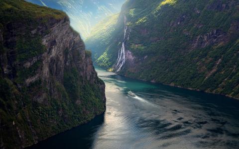 挪威，峡湾，瀑布，山脉，美丽