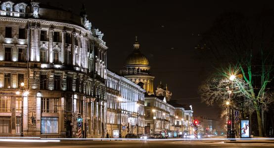 灯，晚上，圣彼得堡，城市