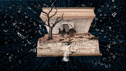 书，树，汽车，复古，水，公式，背景，phantasmagoria