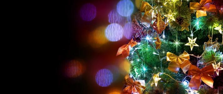 圣诞树，花环，装饰，弓，眩光，新的一年